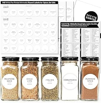 SAVVY & SORTED Minimalist Round Spice Labels for Lids - 140 Spice Jar Labels for Spice Containers - Waterproof Kitchen Labels for Spice Jars - Spice Organization Labels Herb Seasoning Pantry Labels