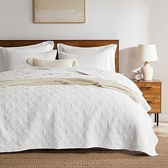 WDCOZY 100% Cotton Oversized King Quilt Set - White California Cal King Size Soft Lightweight Modern Bedspread, Farmhouse Country Rustic Coverlet, Textured Like Linen, Shabby Chic Bedding