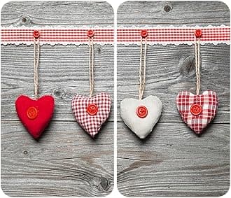 Wenko 2521481100 Hob Cover Plate Glass Universal Hearts Multicoloured, Set of 2