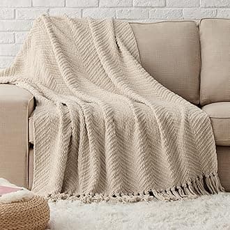 Bedsure Throw Blankets for Couch - Textured Chunky Knit Woven Chenille Blanket - Super Soft, Warm Decorative Boho Throw with Tassels for Bed, Sofa and Living Room Decor, Taupe, 50x60 Inches