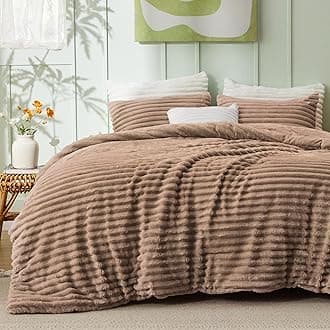 Bedsure King Comforter - GentleSoft™ 3 Pieces Double-Side Fleece Fluffy Warm Taupe Comforter Set, Cozy Striped Room Decor Aesthetic, Luxury King Size Bedding with 2 Pillowcases, 104x90 Inches
