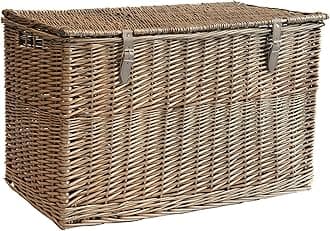 Arthur Cameron - Lightweight Wicker Storage Trunk, Storage Box with Lid & Leather Straps - Woven Chest, Basket, Large Wicker Basket with Lid (Antique Wash, Medium)