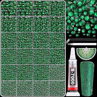 25000Pcs Emerald Green Rhinestones for Bedazzling with B7000 Jewelry Glue, Non Hotfix Flatback Gems, Crystal Resin Rhinestones for Crafting Crafts Clothing Tumblers Mugs Shoes Fabric Decor Nail Art