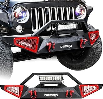 OEDRO Front Bumper for Jeep Compatible with 2007-2025 Jeep Wrangler JK/JL/JKU/JLU Unlimited & Gladiator JT 2/4 Doors, Includes Winch Plate, Paintable Armors, LED Lights & D-Rings, Black
