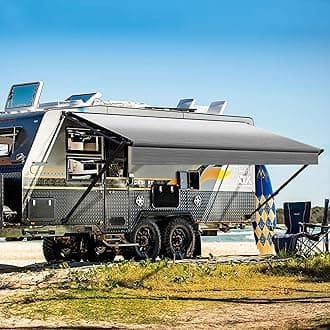 YESCAMP Manual RV Awning Complete Kit Retractable Camper Awning for RV or Trailers RV Roll Out Awning for Camper or 5th Wheel,Travel Trailers,Toy Haulers,Motohome(13Ft,Black Frame,Grey Fade)