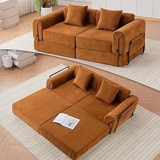Tmsan 71.25" W Convertible Sectional Sleeper Sofa Bed, Comfy Fleece Foldable Loveseat Boneless Floor Lounge Couch Set for Living Room Apartment Office Bedroom Small Spaces