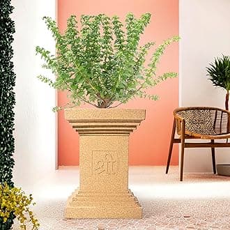 Kuber Industries 22-Inch Roto Mould German Polymer Extra Large Big Size Tulsi Flower Pot | Indoor/Outdoor Tree Gamla Planter for Living Room, Resorts, Hotels, Terrace & Garden | Marble Tulsi - Sand