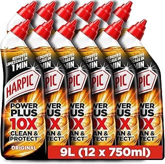 Harpic Power Plus Toilet Cleaning Gel, Original, 750ml (12 x 750ml, Total 9.0L), Removes Limescale in 1 minute, Powerful Deep Clean, Toilet Cleaner, Kills 99.9% of Bacteria