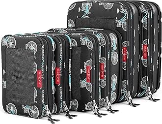LeanTravel Compression Packing Cubes for Travel Organizers with Double Zipper (6-Pack (2L+2M+2S), Bicycles)
