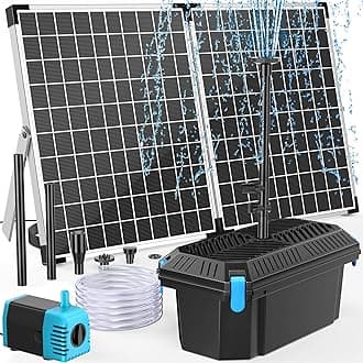 POPOSOAP 40W Solar Fountain Pump with Pond Filter, Solar Pond Filter with 480GPH Adjustable Flow, Pond Filters for Outdoor Ponds Pool Waterfall Koi Pond Water Features