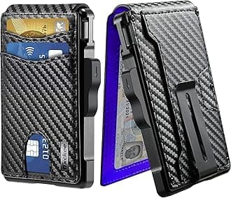 Wallet for Men - with Money Clip Slim Leather Slots Credit Card Holder RFID Blocking Bifold Minimalist Wallet (Carbon Black and Blue)