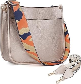 HKCLUF Crossbody Bags for Women Designer Leather Hobo Handbags With 2 Adjustable Leopard Guitar Strap Shoulder Bucket Bags, A17-lightgold