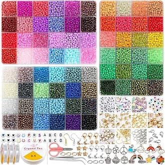 ALinmo 9500pcs 72 Colors 4mm Glass Seed Beads for Bracelet Making Kit, Small Beads for Jewelry Making with Letter Beads for Crafts Gifts