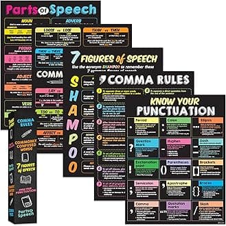 5 High School Classroom English Posters - 17x22in English Posters for Middle School, English Classroom Posters for Elementary School, Classroom Grammar Posters, Middle School English Posters