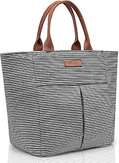 LOKASS Lunch Bag Women Insulated Lunch Box, Wide-Open Lunch Tote Bag Leak-proof Cooler Bag for Work Picnic- (Stripe)