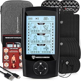 NEOCARBON TENS Unit Muscle Stimulator, EMS Massager Machine for Shoulder, Neck, Sciatica and Back Pain Relief, Electronic Pulse Massage Physical Therapy, Black