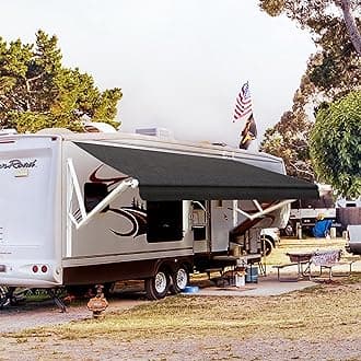 Awnlux White Motorized Modular Retractable RV Awning Full Set Assemblies for RV, 5th Wheel, Travel Trailers, Toy Haulers, and Motorhome - RV Trailer Awning for Home or Camper - 11x8 Ft - Solid Black