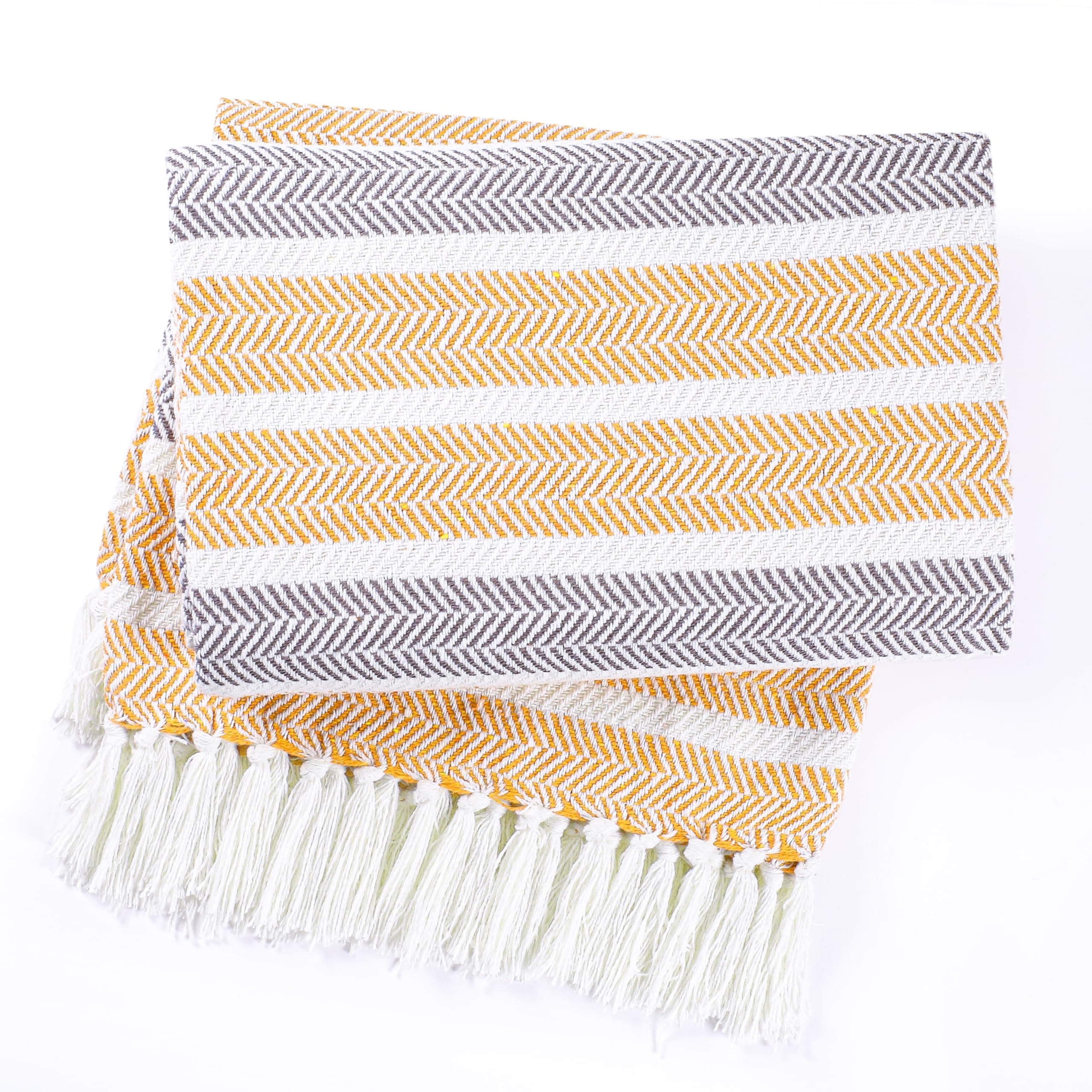 EHC Throws for Sofas Large, Throws for beds Double Settee Sofa Bed Cover, 150 x 200 cm, Yellow - Herringbone