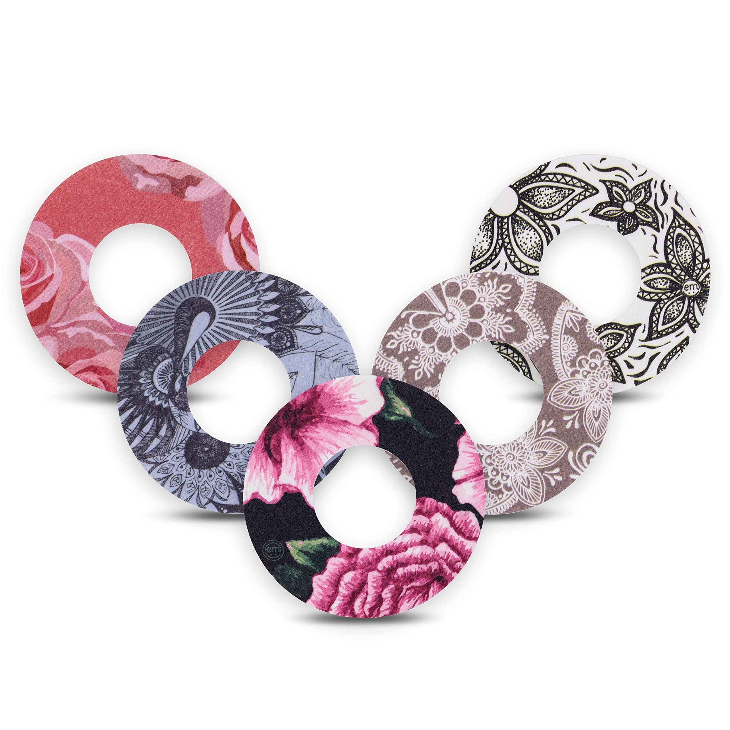 ExpressionMedAdhesive Patch for Libre 2 and Lingo (5-Pack) - Made in The USA, Waterproof, Split Backing, CGM Tape (Floral Variety Pack)