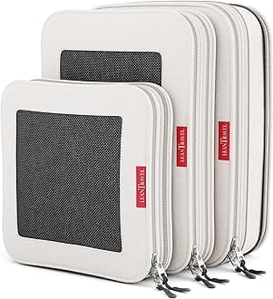 LeanTravelLeanTravel Compression Packing Cubes for Travel Organizers with Double Zipper, 3-Pack (2L+1M), Sand
