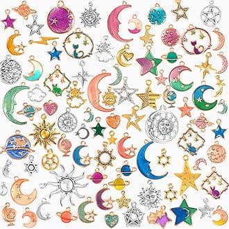 SANNIX 120Pcs Mixed Sun Star Moon Charms Jewelry Making Gold Enamel Charm Pendants for DIY Necklace Bracelet Making Supplies