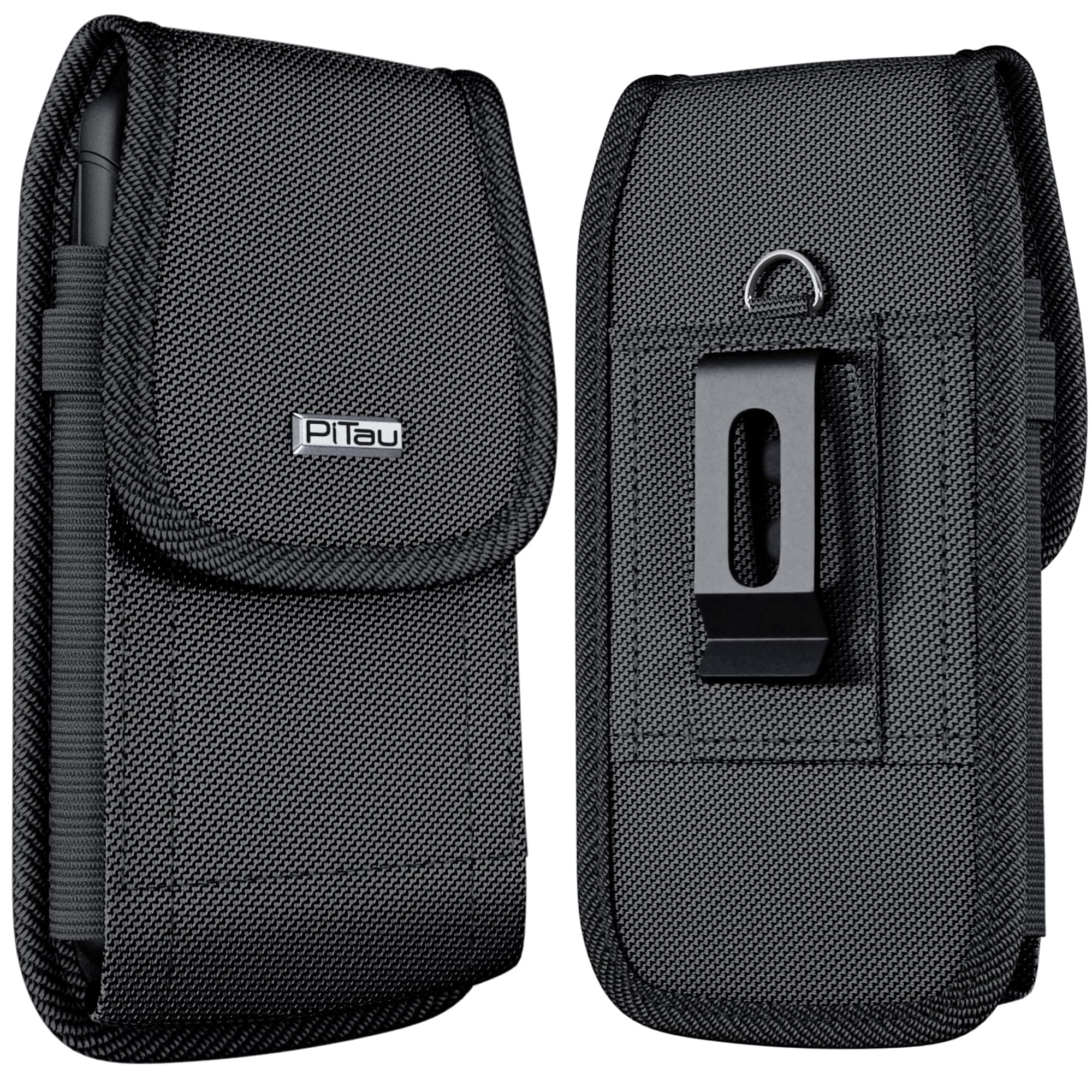 PiTau Nylon Holster for Large iPhone Plus, Pro Max Models 16 15 14 13 12 11 Xs Max, Samsung Galaxy Plus S25+ S24+ S23+ S22+, Cell Phone Belt Holder Case with Clip, Pouch Fits Protective Cover, Black
