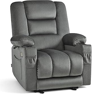 MCombo Zero Gravity Electric Recliner Armchair, Power Reclining Chairs with Massage & Heat, Extended Footrest, USB Ports, Cup Holders for Living Room 6079 (Grey, Medium)