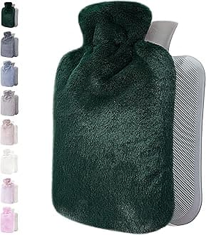 Hot Water Bottle - with Soft Premium Fleece Cover - Green, 2L - Heating Pad for Menstrual Cramps and Period Comfort - Bed Foot Warmer - Hot & Cold Compress for Back, Stomach, Neck Pain Relief