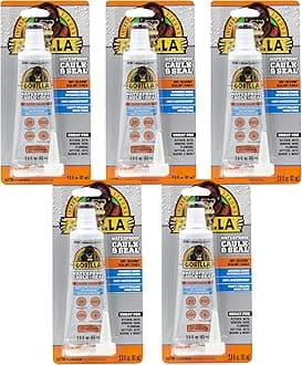 Gorilla Waterproof Caulk & Seal100% Silicone Sealant, 2.8oz Squeeze Tube, Clear (Pack of 5)