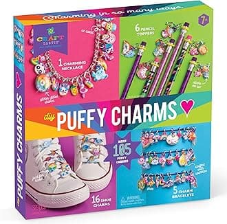 Craft-tastic – DIY Puffy Sticker Charms Kit Makes a Necklace, 5 Bracelets, 6 Pencil Toppers, and 16 Shoe Charms
