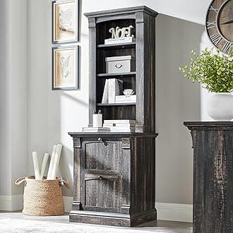 OKD Farmhouse Storage Bookcase，72" Tall Bookcase with 4-Tier Open Adjustable Shelves，Wooden Freestanding Bookshelf Storage Organizer for Home Office, Living Room，2 Drawers，Dark Rustic Oak