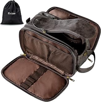 Toiletry Bag for Men, Large Travel Shaving Dopp Kit Water-resistant Bathroom Toiletries Organizer PU Leather Cosmetic Bags