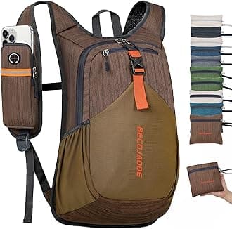 BECOJADDE 15L Small Hiking Backpack for Men Women Foldable Packable Back Pack Ultralight Hiking Daypack for Travel Camping Outdoor, Chocolate Brown