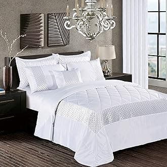 PRIME LINENS Luxury 3 Pcs Quilted Bedspread Bedding Set Comforter Bed Throw with Matching Pillow Shams Satin Sequence Design Easy Care (White, Double)