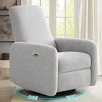 SENYUNPower Recliner Chair, Swivel Rocker Recliner w/USB & Type-C Charging Ports, Chenille Upholstered Swivel Rocker Glider Recliner for Nursery,Living Room,1PC, Grey