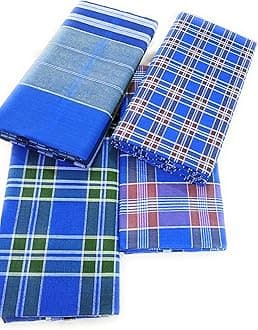 Cotton Colors Men's Cotton Unstitched Lungis (Multicolour, Free Size) - Set of 4 Pcs_D30