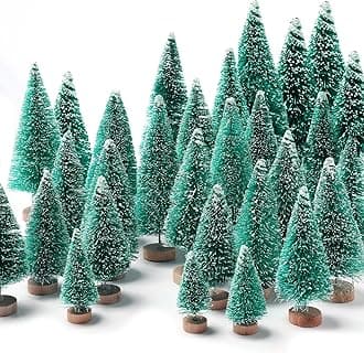 30Pcs Mini Christmas Trees - Artificial Christmas Tree Bottle Brush Trees,Sisal Snow Trees with Wooden Base for Christmas Decor Party Home Table Craft Decorations(Green)