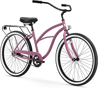 sixthreezeroElectric-Bicycles Around The Block Women's Ebike, 250/500 Watt Motor, 7-Speed Beach Cruiser Bicycle with Rear Rack, 26" Wheels, Multiple Colors