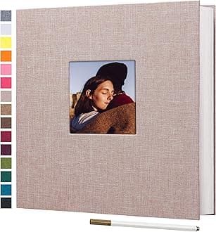 potricher 11x10.6 Inch Self Adhesive Photo Album Linen Cover 80 Pages Sticky 3x5 4x6 5x7 6x8 8x10 8.5x11 Magnetic DIY Scrapbook Photo Album with A Metallic Pen (Beige)