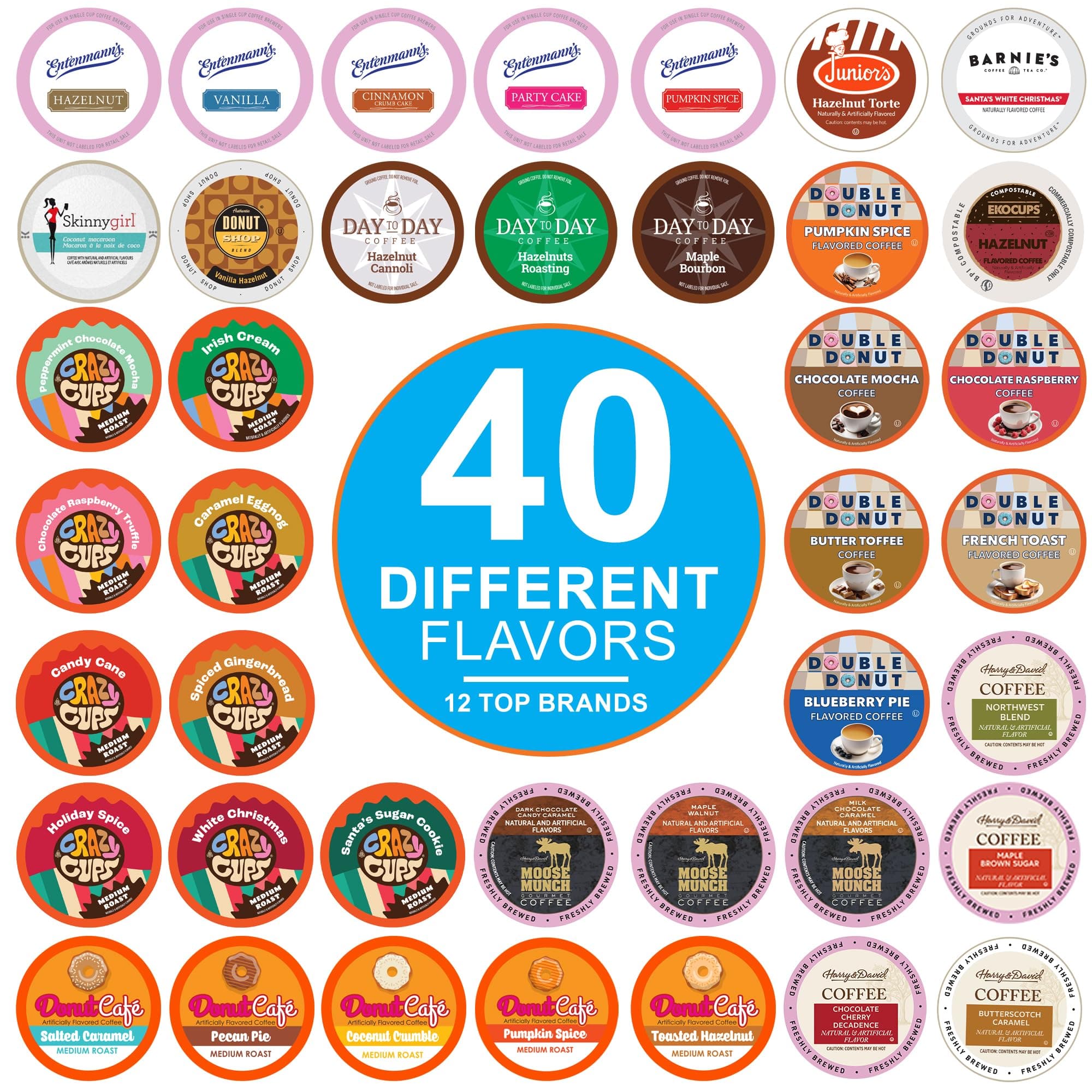 Crazy Cups Flavored Coffee Pods Variety Pack for Keurig K Cups Brewers, Assorted Flavored Coffee Sampler, 40 Count