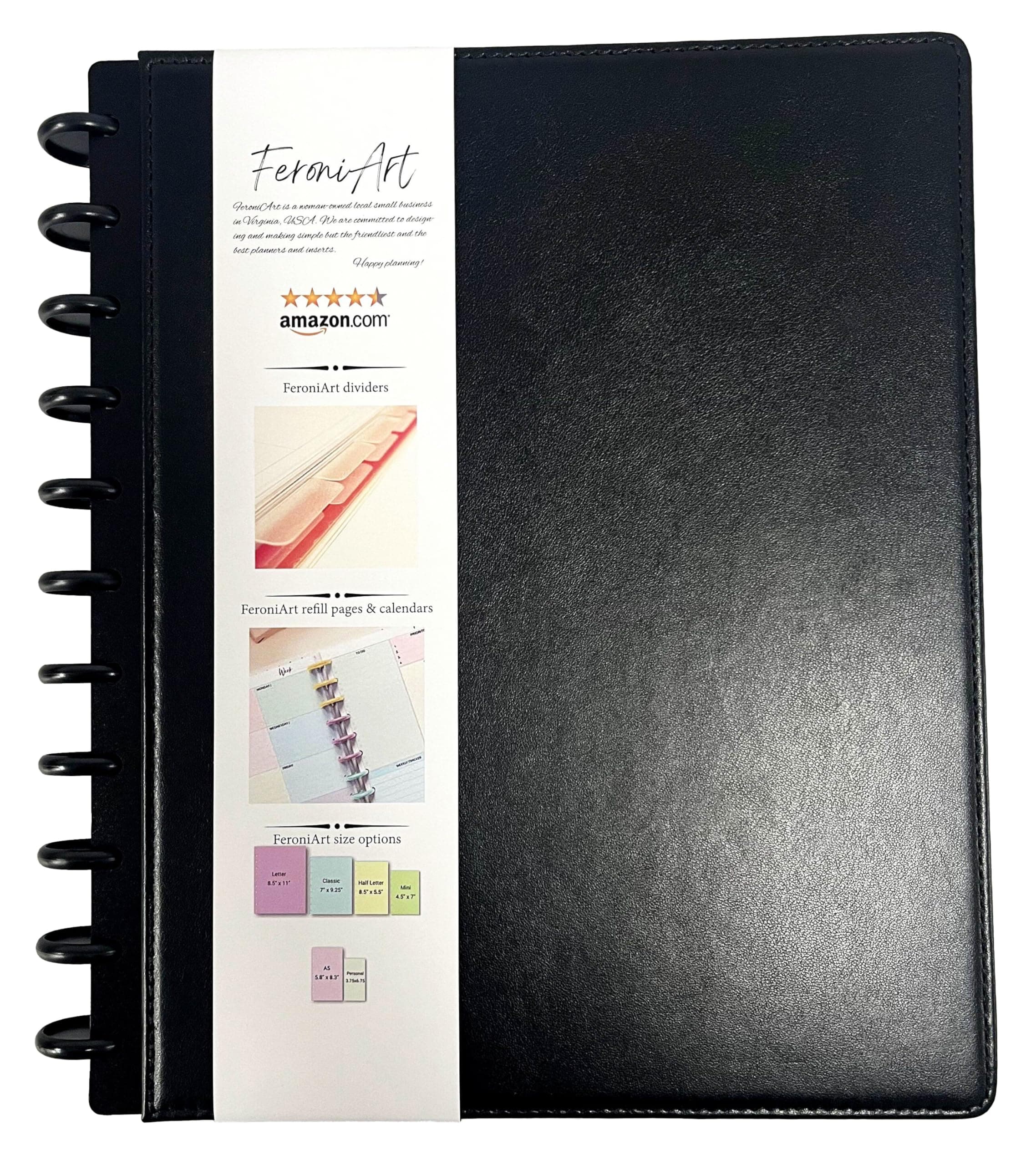 Refillable 11 Disc Discbound Notebook - Letter Size, 75 Sheets, Narrow Ruled PU Leather Vegan PU cover