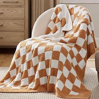 Bedsure Super Soft Knit Twin Blanket - Warm Cozy Reversible Checkerboard Camel Blanket, Fluffy Fuzzy Plush Lightweight Print Blanket for Couch Sofa Bed (60" x 80")