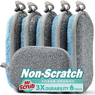 Sponges Kitchen Dish Sponge for Washing Dishes Cleaning Kitchen, All-Purpose, 6 Pack, Non Scratch, Rough Scrubbers Side for Non-Stick Cookware, Soft Microfiber Scrub Side for Dishes, Mr. Scrub