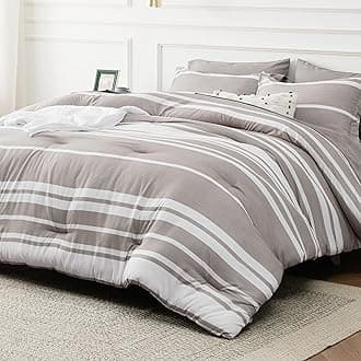 Bedsure California King Comforter Set 7 Pieces, Taupe Striped Bedding Set for All Seasons, Reversible, Cationic Dyeing Bed in a Bag with Comforter, Sheets, Pillowcases & Shams
