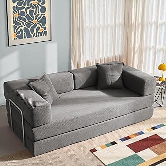 YINIX Foldable Sofa Bed, 78'' Folding Floor Couch, Compressed Convertable Sleeper Sofa, Memory Foam Couch with Pillow Back Support Armrest, 4-in-1 Futon Sofa Bed for Living Room, Light Gray