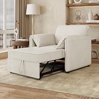 3-in-1 Convertible Sleeper Chair Sofa Bed, Pull-Out Adjustable Backrest with Thick Cushions, Multi-Functional Linen Armchair for Living Room, Bedroom, Office – White (Modern, White)