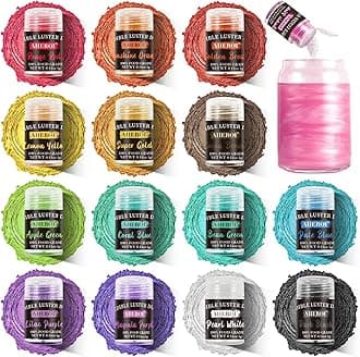 Aheroi Edible Glitter Set, 15 Colors Luster Dust Edible Set, Shimmering Glitter for Drinks Powder Glitter for Fondant, Cocktail Glitter for Cakes, Candy, Chocolate, Cookie（4g/0.14oz）