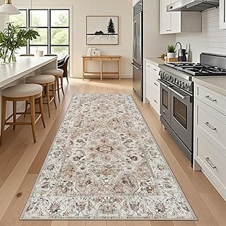 Washable Hallway Runner Rug 4x8: Non Slip Runner Rugs with Rubber Backing Soft Kitchen Rug Farmhouse Distressed Carpet Runner for Living Room Bedroom Bathroom (Beige, 4X8)