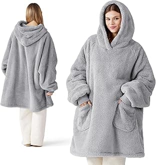 Bedsure Blanket Hoodie, Wearable Blanket Hoodies as Mothers Day Birthday Gifts for Women Men Mom Dad, Warm Cozy Soft Sweatshirt Hooded Blankets for Wife Women Men Adults, Grey, Standard