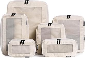 Aerotrunk Compression Packing Cubes for Suitcases - Double Zipper Compression Luggage Organizers - Washable Travel Packing Cubes (6-Pack, Beige)